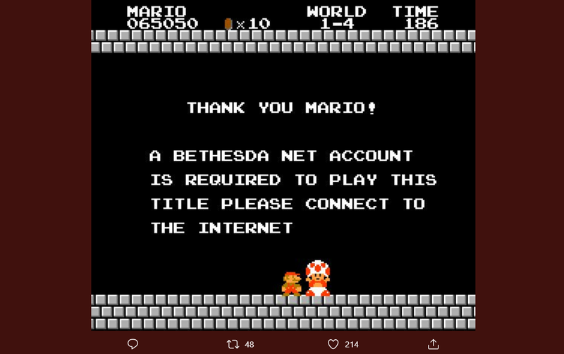 Illustration for the article titled "1993's Doom" Requires a Bethesda Account to Play When Turned On, Turns Into the Internet Joke